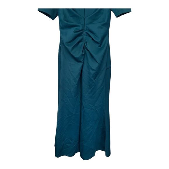 NWT XSCAPE | Hunter Green Demi 3/4 Sleeve Side Ruched Floor Length Gown 14 - Picture 11 of 14